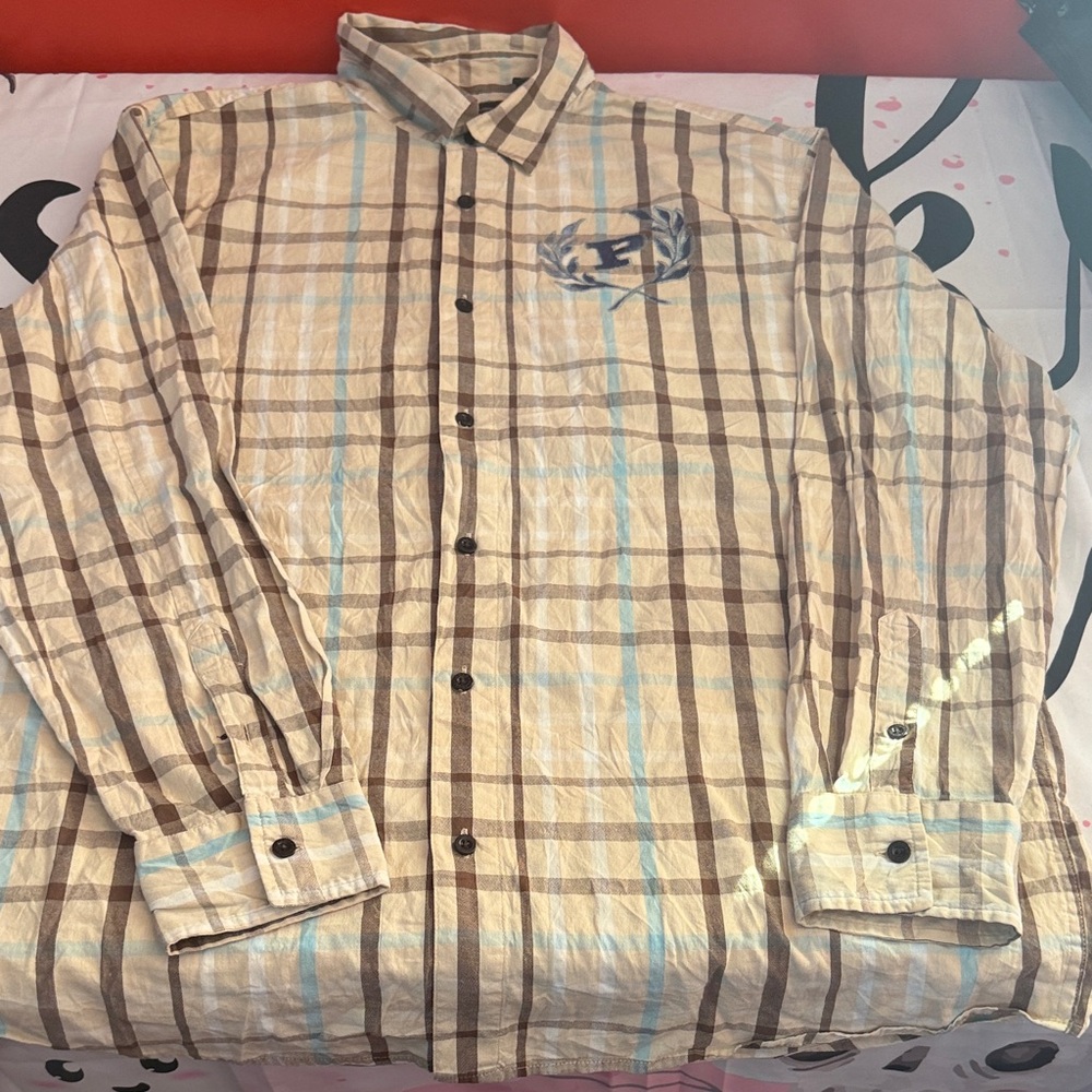 Men's Phat Classics Plaid Button-Up Shirt with Embroidered Logo Barley Used.